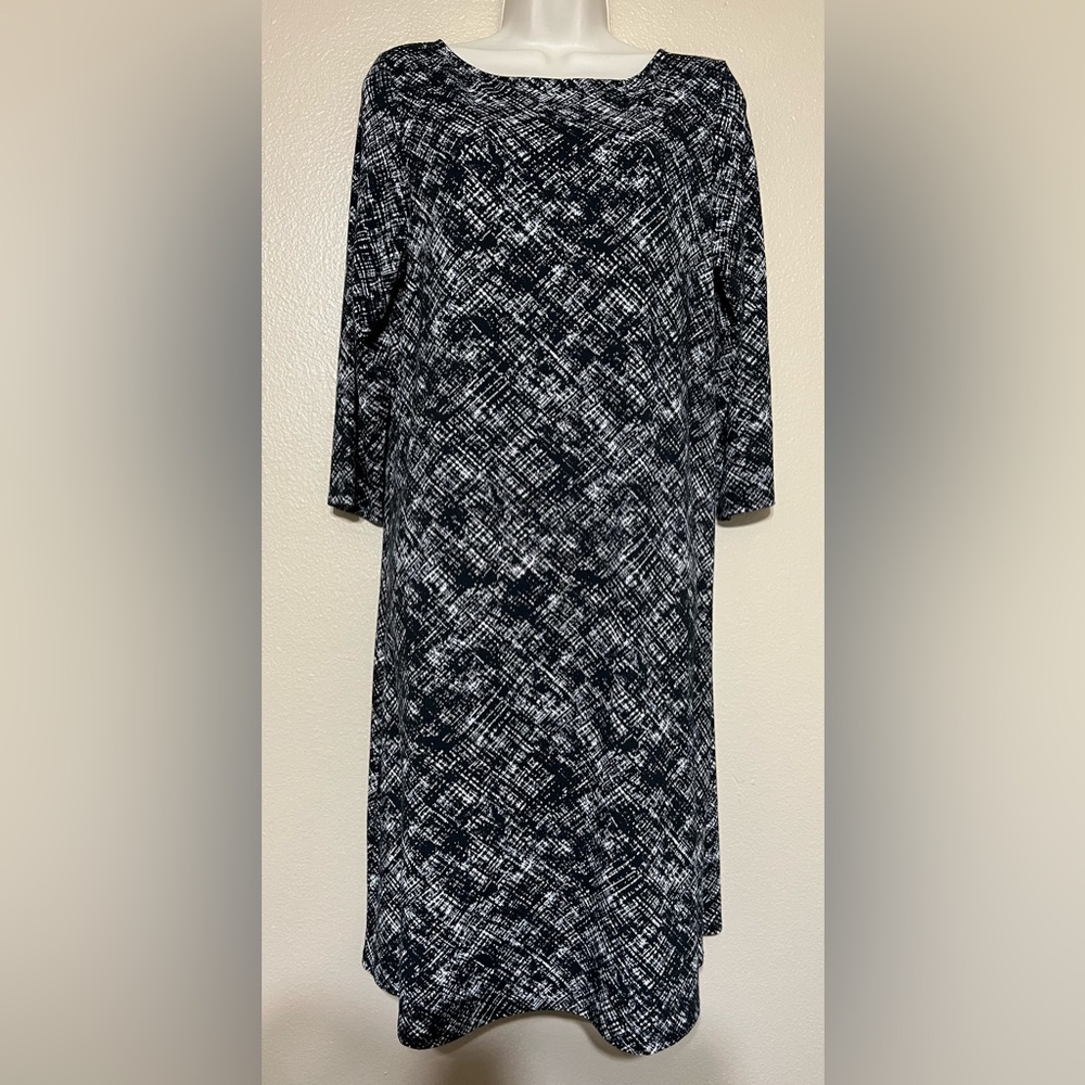 J. Jill Wherever Collection Black And White Crosshatch 3/4 Sleeve Dress Size M